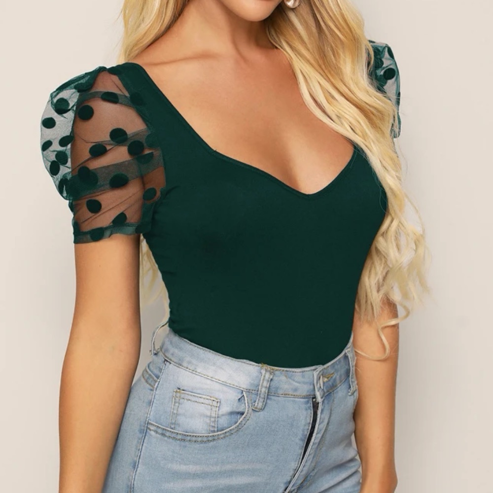 Mesh dot sleeve blouse
